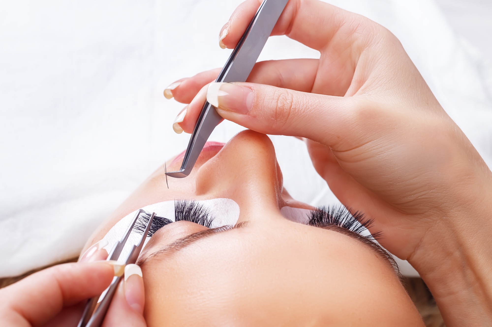 Woman Eye with Long Eyelashes. Eyelash Extension. Lashes, close up, selected focus.